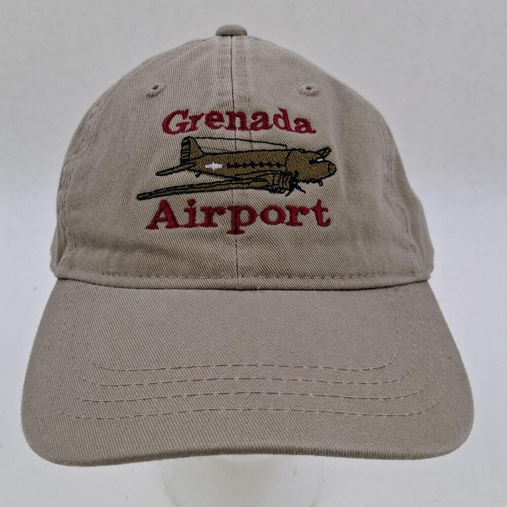 Grenada Airport Hat Cap Strap Back One Size Beige Airplane Embroidered Mens